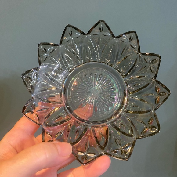 Vintage Federal Glass Petal Design Iridescent Smoke Carnival Glass Bowl 5.5” - Picture 1 of 7